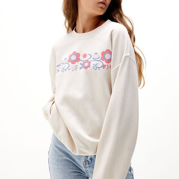 Pacsun Cream Floral Crewneck Sweatshirt 